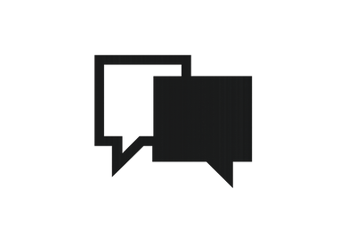 can you do a transparency pledge logo with no text in black, where its just two speech bubbles overlapping each other. make speech bubbles black and square edged 